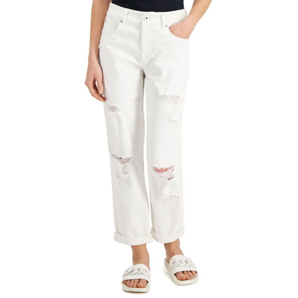 INC International Concepts Womens Mid Rise Ripped Boyfriend Jeans